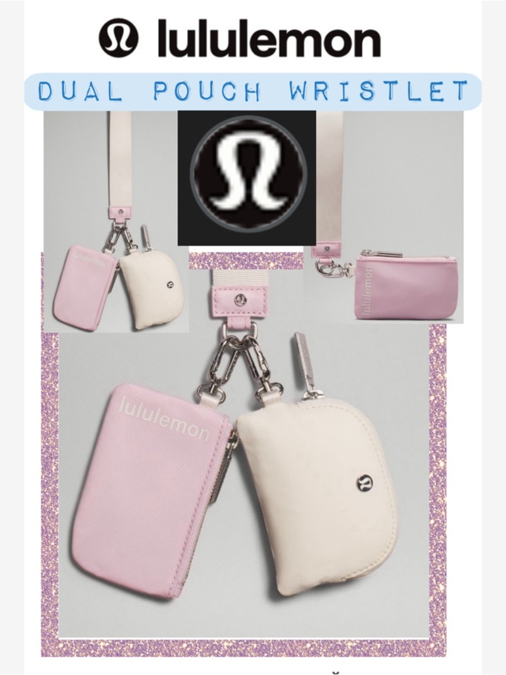 NWT lululemon Dual Pouch Wristlet in Light Pink & Cream